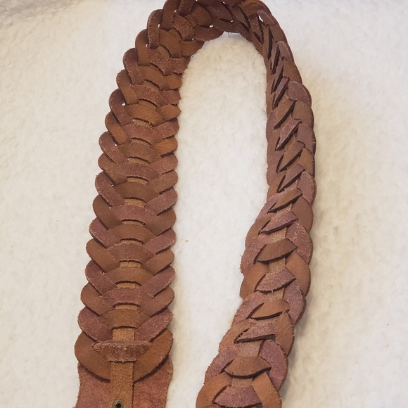 Fossil genuine leather boho braided tooled belt